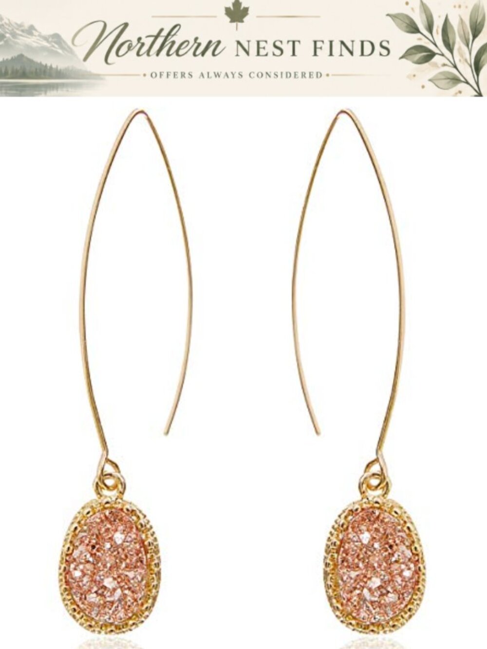 Gold Tone Dangle Threader Earrings Acrylic Pendant 2.25 Inch